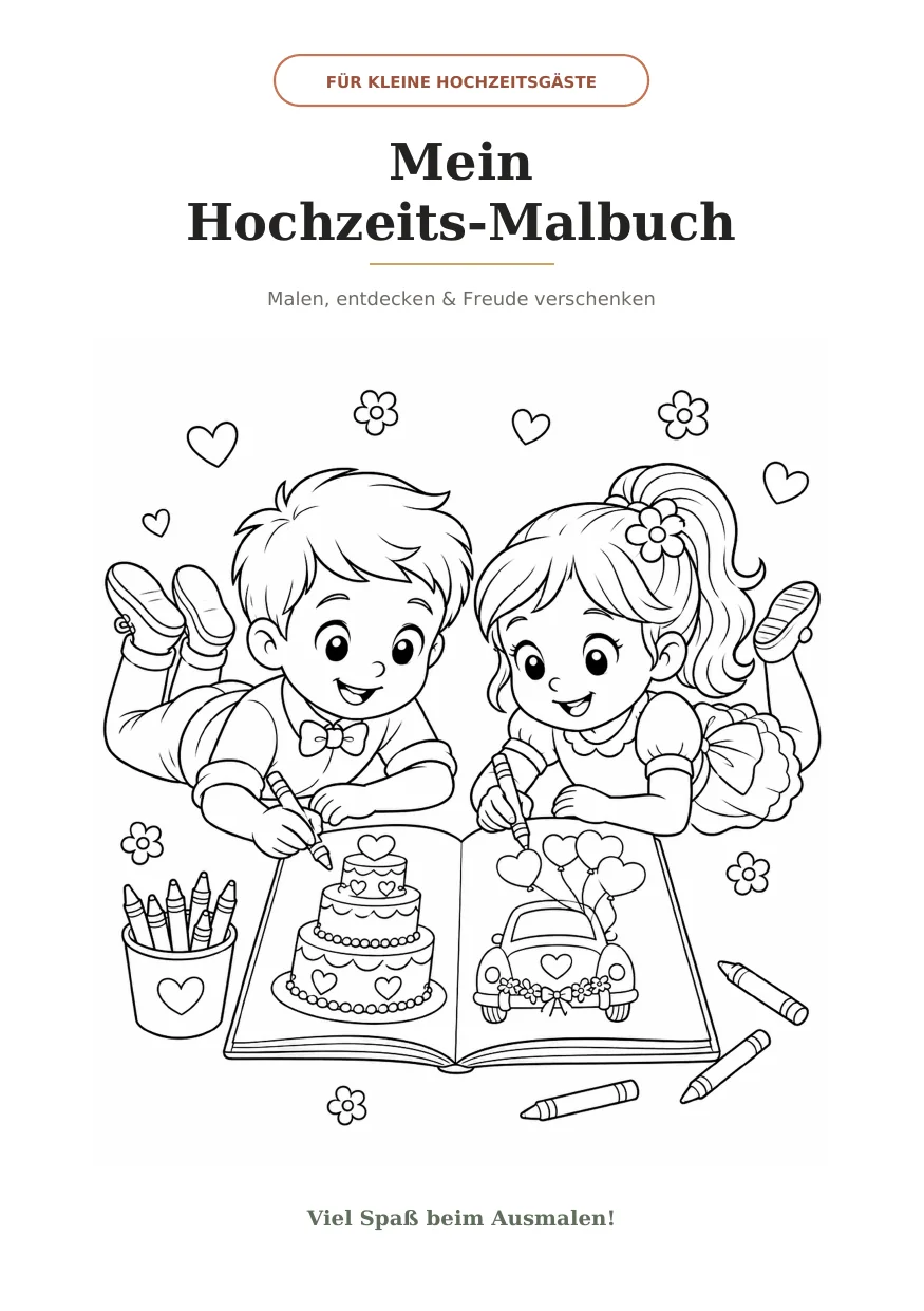Cover des Hochzeits-Malbuchs mit zwei zeichnenden Kindern