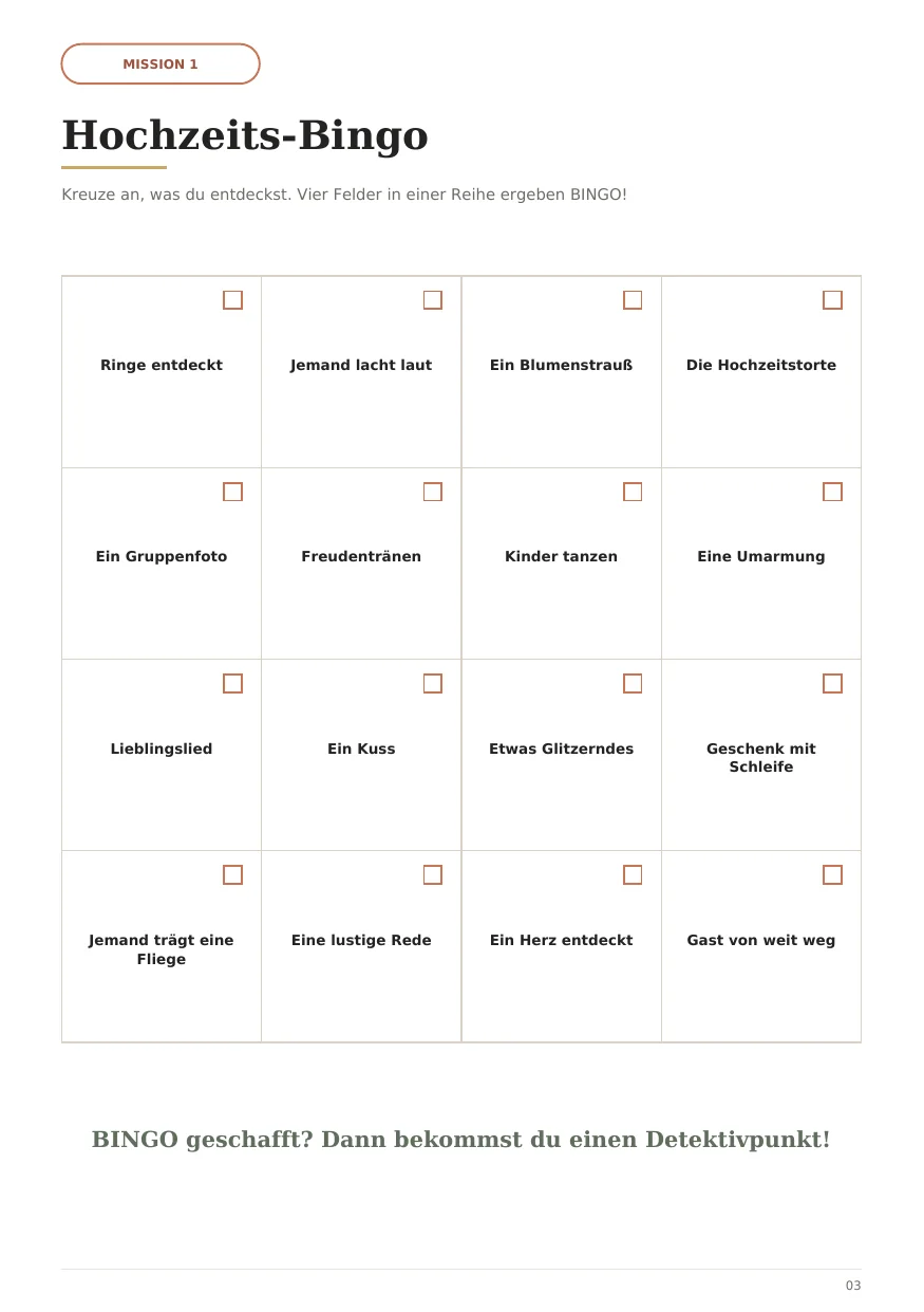 Vorschau der Aktivität Hochzeits-Bingo