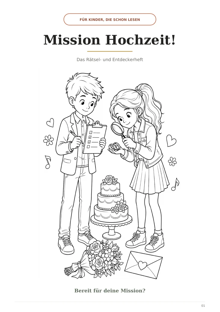 Cover des Rätselhefts Mission Hochzeit mit zwei kleinen Detektiven